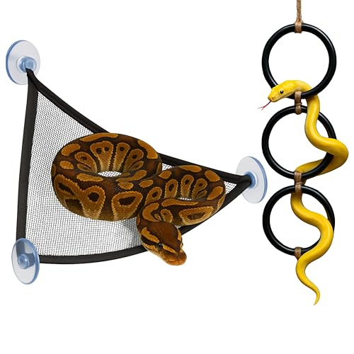 Snake Enrichment Toys Ball with Hammock, Snake Climbing Accessories and Hammock for Ball Python, Small Jungle Gym Ladder Toy, Reptiles Climbing Toy Hammocks, Snakes Tank Accessories (Black Ring, L) - color: Black Ring