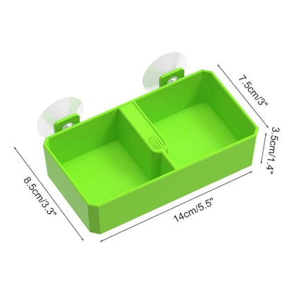 DONGKER Reptile Feeding Ledge,Square Dual-Compartment Reptile Water Food Bowl with 2 Suction Cup for Bearded Dragon Lizard Turtle Tortoise - size: L 5.5"x3.3"x1.4"