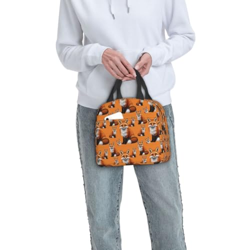Adult Snow Foxs Print Insulated Lunch Tote Reusable | Snow Foxs, Polyester Thermal Insulation Tote, Zipper Closure for Travel, Gym & Picnic - color: Pattern (848)