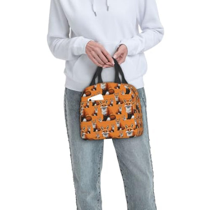 Adult Snow Foxs Print Insulated Lunch Tote Reusable | Snow Foxs, Polyester Thermal Insulation Tote, Zipper Closure for Travel, Gym & Picnic - color: Pattern (848)