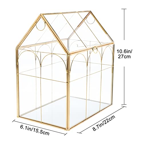 Geometric Plant Terrarium with Lid, House Succulent Terrarium Kit for Display, Air Plants, Succulents, Home Tabletop Miniature Terrarium, Not Airtight or Waterproof (Gold) - color: Gold