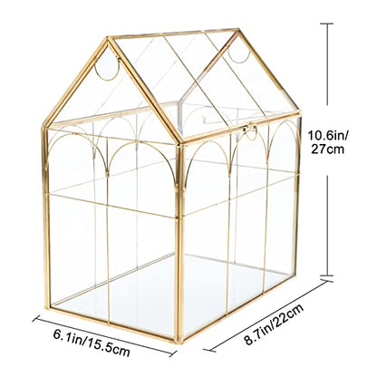Geometric Plant Terrarium with Lid, House Succulent Terrarium Kit for Display, Air Plants, Succulents, Home Tabletop Miniature Terrarium, Not Airtight or Waterproof (Gold) - color: Gold