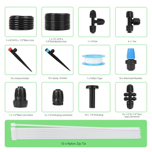 250FT Drip Irrigation Kit – 2026 New Quick-Connect Micro Irrigation System with 1/4'' 1/2'' Tubing (177FT (46FT 1/2 Inch+131FT 1/4 Inch) - size: 177FT (46FT 1/2 Inch+131FT 1/4 Inch）