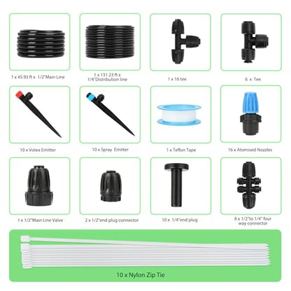 250FT Drip Irrigation Kit – 2026 New Quick-Connect Micro Irrigation System with 1/4'' 1/2'' Tubing (177FT (46FT 1/2 Inch+131FT 1/4 Inch) - size: 177FT (46FT 1/2 Inch+131FT 1/4 Inch）