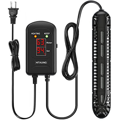 HiTauing Aquarium Heater, 200W Fish Tank Heater with LED Digital Display & 5 Safety Protection, Submersible Aquarium Heater with 2 Suction Cup and 5.9Ft Cord for 20-40 Gallon Fish Tank. - size: 200 Watt Aquarium Heater