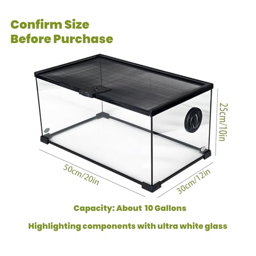 10 Gallon Glass Reptile Tank 20"x12"x10" | Bearded Dragon Tank, Leopard Gecko Tank, Snake Cage, Turtle Tank, Frog Tank,Reptile Enclosure - size: 20*12*10in