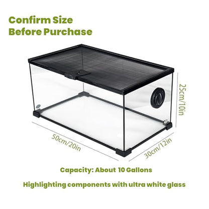 10 Gallon Glass Reptile Tank 20"x12"x10" | Bearded Dragon Tank, Leopard Gecko Tank, Snake Cage, Turtle Tank, Frog Tank,Reptile Enclosure - size: 20*12*10in