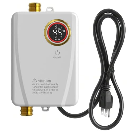 Tankless Water Heater Electric 110V, 3000W Instant Portable On-Demand Hot Water for Sink, RV Kitchen, Camping, Digital Display (White), Lower Flow = Higher Heat