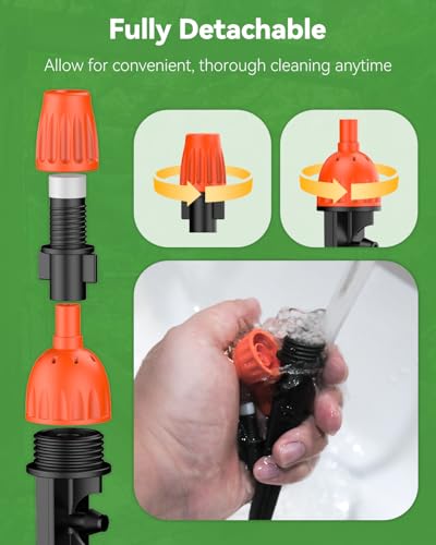 Pawfly 30 Pcs Drip Irrigation Emitters for 1/4" Tubing, 2-in-1 Irrigation Drippers with Misting Nozzles & 8-Stream Sprinklers, Drip Irrigation Parts with Stake & Adjustable 360 Degree Water Flow - size: 30pcs Misting+Spraying Drippers