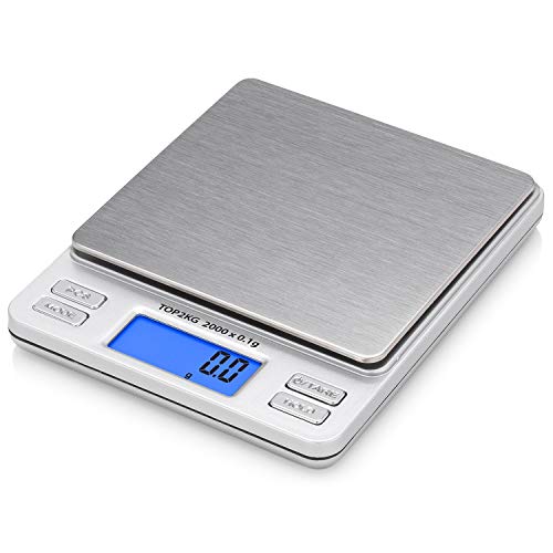 Smart Weigh Pro Digital Pocket Scale – 2000g x 0.1g Precision Gram Scale with LCD Display, 6 Weighing Units, Hold & Count Functions – Includes 2 Trays and Batteries (Silver) - size: 2000 Grams