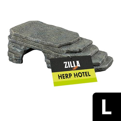 Zilla Herp Hotel, Naturalistic Hide and Basking-Platform for Leopard Geckos, Bearded Dragons, Anoles, Large - size: Large