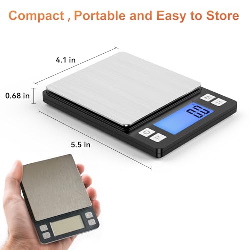 BOMATA Upgraded Small Food Scale with 0.1 g/0.001 oz High Precision | 3000 g/6.6 lb, New Hold Function, Larger Display, USB Rechargeable, Digital Kitchen Scale for Small Item, Jewelry. Black - size: 0.1g/3kg Black