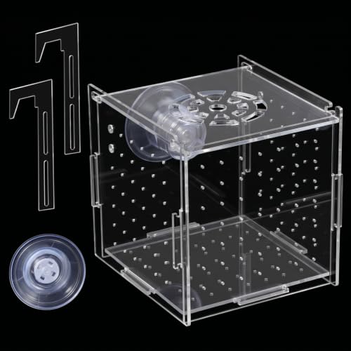Acrylic Breeder Box for Fish Tank, Fish Acclimation Isolation Box | Aquarium Breeder Box with Suction Cups for Small Fishes Shrimp Clownfish Guppy (3.9 * 3.9 * 3.9inch)