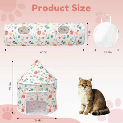 2-in-1 Cat Play Set, Pop-Up Cat Tunnel Rest Hut with Plush Ball Toys | Collapsible Cat Toys Combo with Tent & Ball for Indoor Tunnel, Hiding & Lounging，Suitable forca, dogs, rabbits. Perfect toy. - color: White