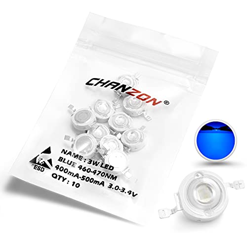 CHANZON 10 pcs High Power Led Chip on Board 3W Blue | (400mA - 500mA / DC 3V - 3.4V / 3 Watt) Super Bright Intensity SMD COB Light Emitter Components Diode Bulb Bead DIY Lighting - color: F) Blue