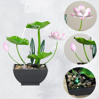 Water Fountain Indoor Waterfall Fountain 3-Tier Tabletop Fountain Lotus Desk Relaxation Home Decor Including Lots of Rocks and Soothing Sound Machine (Green 2) - style: Double flow