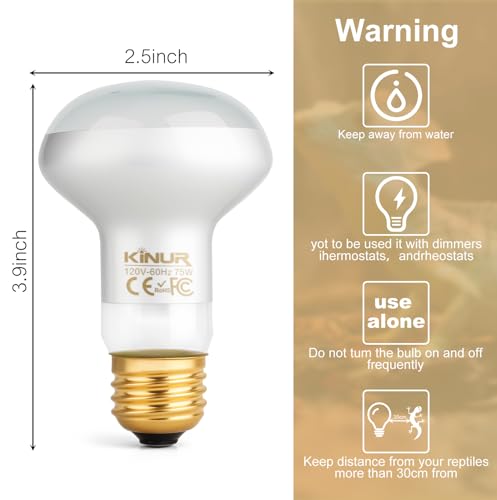 KINUR Reptile Heat Lamp Bulb-75W 2 Pack,UVA Basking Light,Natural Daylight Heating Light for Bearded Dragon,Turtle,Tortoise,Lizard,Snake,Gecko,Chicken with Digital Temperature Strips E26 - color: White-2 Pack