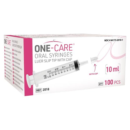 ONE-CARE 10ml Oral Syringe with Cap, Slip Tip Liquid Dispensers, 100/Box | Individually Wrapped, Food-Grade Plastic, Accurate Graduation for Precise Liquid Dosing, Oral Feed - Infants, Adults & Pets - size: 10 ml Black Scale