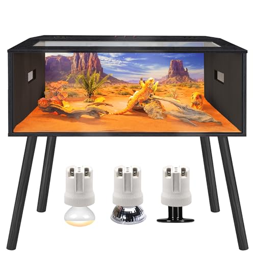 80 Gallon Reptile Tank, Tempered Glass Bearded Dragon Tank with Wooden Roof and Lockable Doors, Large Lizard Habitat with Built-in Lamp Fixture for Snakes, Iguanas, Chameleons (Black) - color: Black, size: 80 gallons,48x20x20 inch