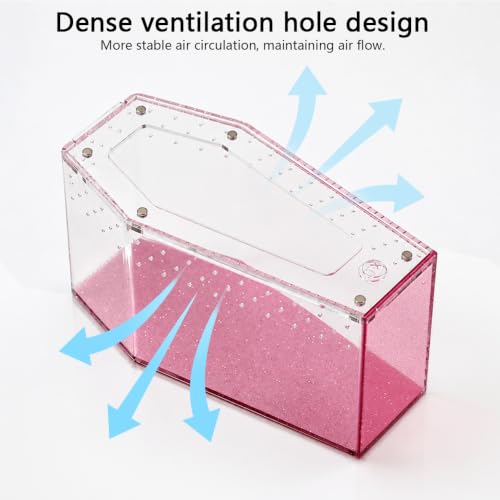 Glitter Acrylic Coffin Jumping Spider Enclosure - Gothic Terrarium Habitat with Magnetic Lid, Micro Reptile Breeding Box for Slings, Mantis, Isopods and Small Insects (Glitter Pink) - color: Glitter Pink