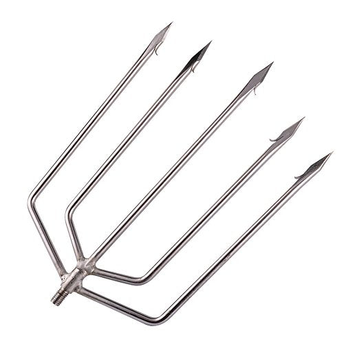 5/7 Prong Fishing Harpoon, Stainless Steel Gig Gaff Hook with 8mm Screw, Harpoon Hook for Hunting Fish Flounder Frog Gig in Pond River Lake, Capable for Fishing Gaff Gig Pole - color: 5 Prong with 8mm screw