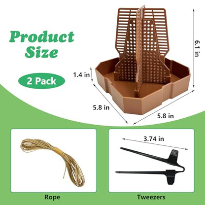2PCS Reptile Hunting Bowl,5.8"×5.8"×6.1" H Insect Feeding Box with Rope and Tweezers Chameleon Feeder Bowls Hanging Bearded Dragon Bug Bowls Mounted Insect Reptile Feeder Box(Brown,Large) - color: Brown, size: Large:5.8"L×5.8"W×6.1"H