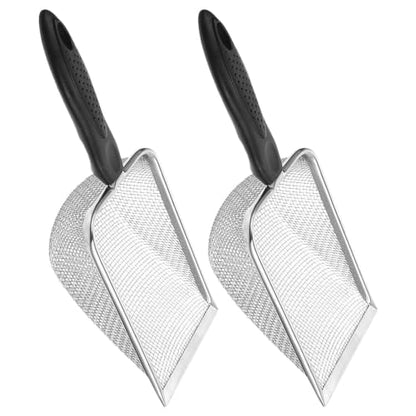 SUPVOX 2pcs Stainless Steel Reptile Sand Substrate Scoop with Antislip Handle and Stainless Steel Mesh for Terrarium and Turtle Tank Cleaning, Smooth Rounded Edges and Arc Shape