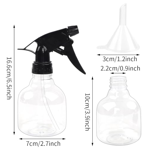 Spray Bottles 7pcs 8oz Empty Plastic Spray Bottle with Adjustable Nozzle for Hair and Cleaning Solutions Includes Funnel and Labels | Clear Plastic, Adjustable Nozzles, Funnel and 7 Name Labels, for Hair Care Cleaning Plants and Household Liquids