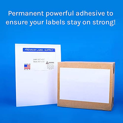 Premium Label Supply 8.5" x 5.5" Half Sheet Self Adhesive Shipping Labels for Laser or Inkjet Printer (4000 Labels) - size: 4000 labels