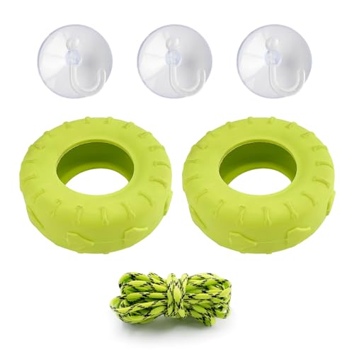 2 PCS Tree Frog Toy Tire Swing Habitat Miniature with 2 Suction Cup Hook Frog Tank Accessories Terrarium Decor Climbing Swing Reptile Amphibian Crustacean Climbing Toy