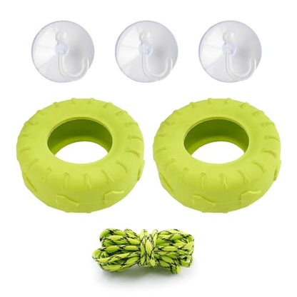 2 PCS Tree Frog Toy Tire Swing Habitat Miniature with 2 Suction Cup Hook Frog Tank Accessories Terrarium Decor Climbing Swing Reptile Amphibian Crustacean Climbing Toy