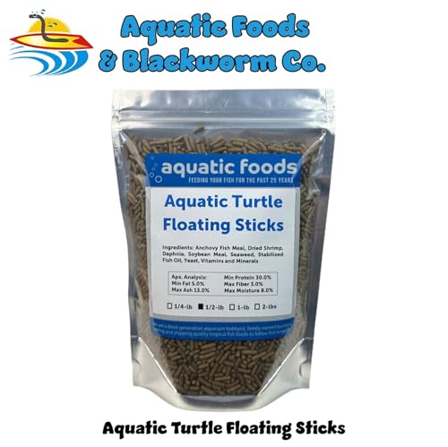Aquatic Turtle 3/8" x 1/8" 30% Protein Floating Sticks for Aquatic & Semi Aquatic Red Ear, Painted. Map, Soft Shell Pond Turtles...WL…1/2-lb Foil Pouch Bag - size: 8 Ounce (Pack of 1)