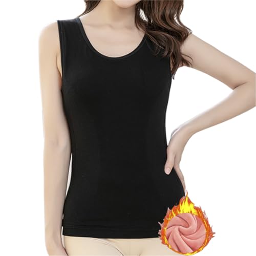 Womens Cotton Thermal Fleece Lined Underwear Tops Cami Tank Top Warm Base Layer Vest - color: Black, size: M / (Fit 88~115 lb)