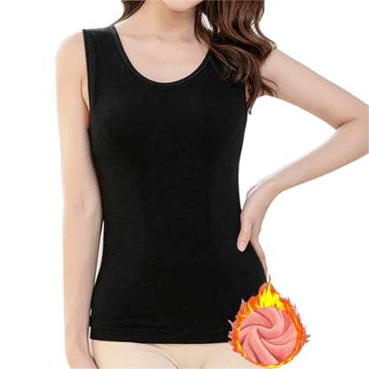 Womens Cotton Thermal Fleece Lined Underwear Tops Cami Tank Top Warm Base Layer Vest - color: Black, size: M / (Fit 88~115 lb)