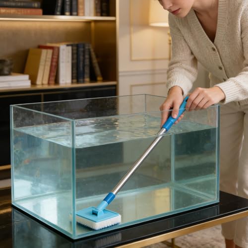 Fish Tank Cleaning Brush Adjustable Long Handle Rustproof Algae Scraper | Space-Saving Fish Tank Brush Cleaner for Aquarium Turtle Reptile Terrarium Home Kitchen Water Wall Betta