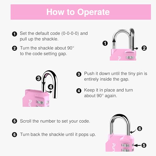 Puroma 1 Pack Combination Lock Locker 4 Digits Combo Padlock Gym Pink | For School Gate Fence Toolbox Hasp Storage, Outdoor, Resettable, Weatherproof, Side Window, Crack Cut Resist, Hardened Steel - color: Pink