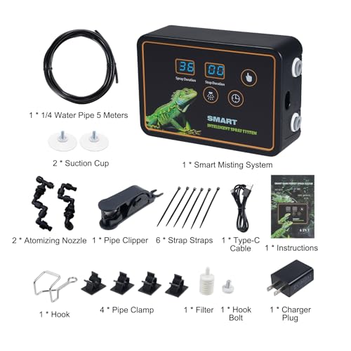 Smart Reptile Misting System Efficient Spray Nozzles Adjustable Hook Timed Spray for Tank Lizard Snake Plant (US plug)