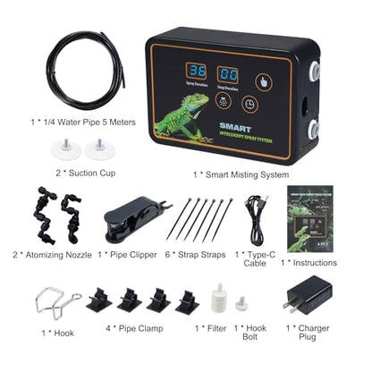 Smart Reptile Misting System Efficient Spray Nozzles Adjustable Hook Timed Spray for Tank Lizard Snake Plant (US plug)