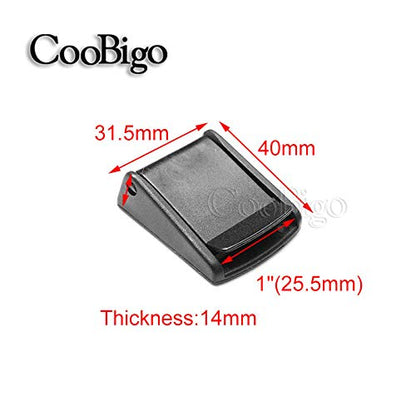 CooBigo 5pcs Webbing Cam Buckles Plastic Black Toggle Clip Backpack Straps - color: 1 Inch