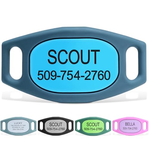 GoTags Silent Dog Tag, Personalized Engraved Silicone and Cat Pet ID Tags | Soundless Quiet Slide On Nameplate for Collars with Name and Number, No More Jingling Tags (Blue, Medium) - color: Original Blue, size: Medium (Pack of 1)