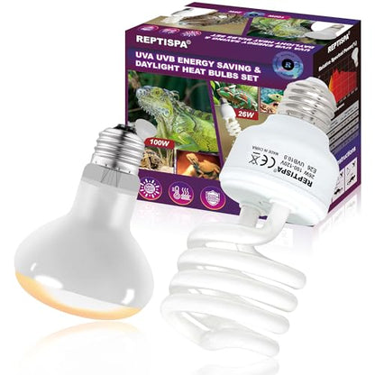 Heat Lamp Combo, 100W UVA Daylight & 26W Desert 10.0 UVB Light | Energy Saving UVB Bulb, Infrared Basking Light, For Bearded Dragon, Turtle and Lizard, Reptile Heat Lamp Bulb