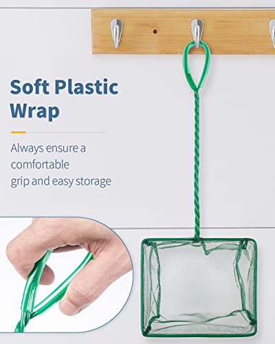Pawfly Aquarium Fish Net with Braided Metal Handle Square Net with Soft Fine Mesh Sludge Food Residue Wastes Skimming Cleaning Net for Fish Tanks Small Koi Ponds and Pools - style: 6 Inch