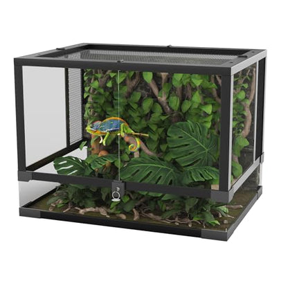 GarveeHome 34 Gallon Reptile Glass Terrarium, 24 in x 18 in x 18 in with Top & Side Screen Ventilation Reptile Terrarium, Double Hinge Door & Anti Escape Reptile Tank for Lizard Tortoise Snake - size: 34 Gallon-H