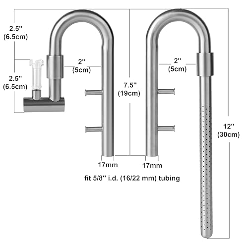 Stainless Steel Lily Pipe Set – Premium Inflow & Outflow with Detachable Skimmer – Fish & Shrimp Safe, Easy Maintenance (17mm for 16/22mm (5/8'' i.d.) tubing)