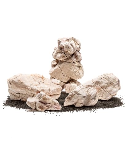 Natural Aquarium Stones - Off-White Textured with Grooves Decorative Aquascaping Rocks for Betta Fish Tank, Goldfish, Cichlids, Hermit Crab & Terrariums - White Elephant Skin, 5 LB - color: White Elephant Skin, size: 5 Pounds