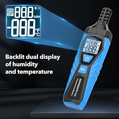 Temperature Humidity Meter Hygrometer with Dew Point & Wet Bulb | High Precision Temperature and Humidity Monitor, Wet Bulb Thermomete with Dual Display Temperature & Humidity, LCD Backlight - color: Blue, size: TH10