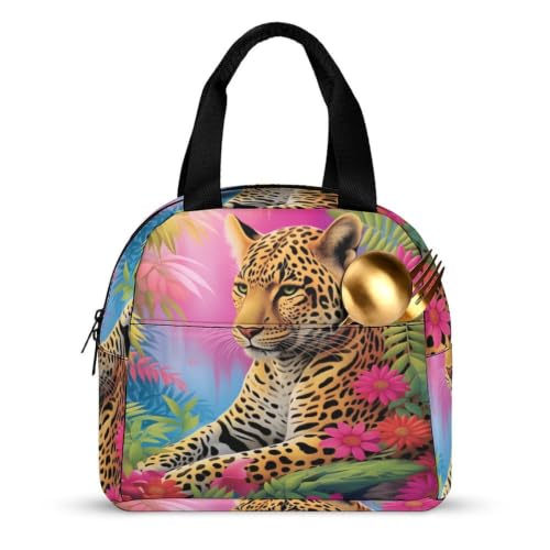 Vibrant Tropical Jungle Leopard Lunch Bag for Women Men | Insulated Lunch Box Leakproof Food Meal Containers Reusable Foldable 6L Capacity Lunch Tote Bags for Work Picnic Travel - color: style