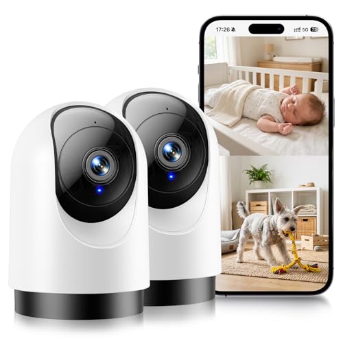 YOTON Indoor Security Camera 2pcs, 2K 360° Wi-Fi Baby Monitor & Pet Camera w/Motion Tracking, 2-Way Audio, Night Vision, SD/Cloud, Compatible with Alexa & Google Home, 2.4/5GHz - size: 2-pack