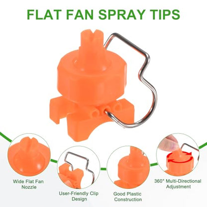 M METERXITY 3-Pack Flat Fan Spray Tips, 2.4mm Pore Plastic Spray Nozzle with Clip Adjustable Atomization Nozzle for 3/4" Hose, 0.36 Cubic Meters Per Hour [Orange, 65 Degree] - size: 2.4mm x 3/4"
