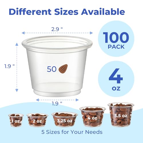 Fit Meal Prep 4 oz BPA Free Condiment Cups, No Lids, Stackable, Multi-Purpose, 250 Pack - size: 4 oz